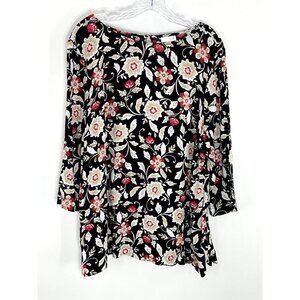 J Jill Top Womens XL Floral Bloom Multicolor 3/4 Sleeve Button Keyhole Office
